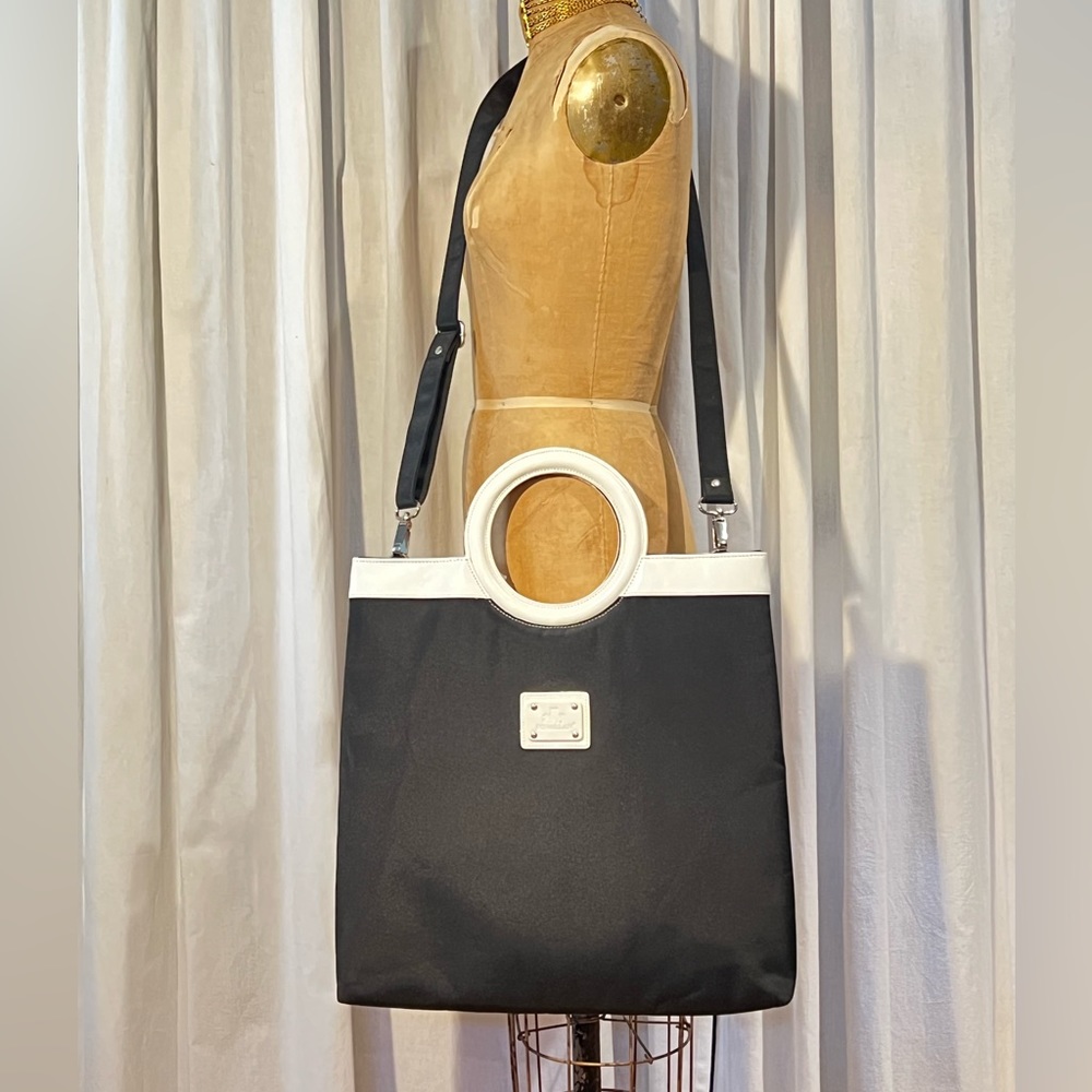 Rowallan black & white leather trim bag